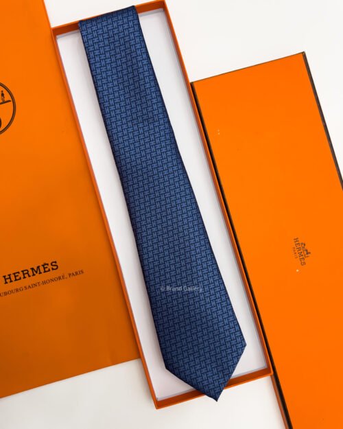Hermes Denim Blue FACONNEE H SILK TIE