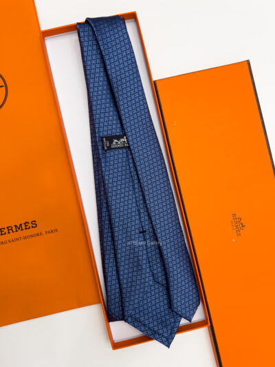 Hermes Denim Blue FACONNEE H SILK TIE