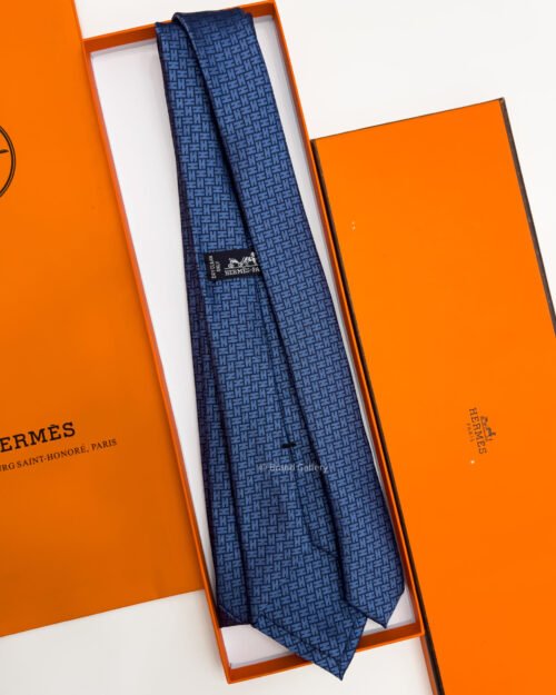 Hermes Denim Blue FACONNEE H SILK TIE