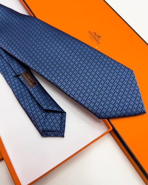Hermes Denim Blue FACONNEE H SILK TIE