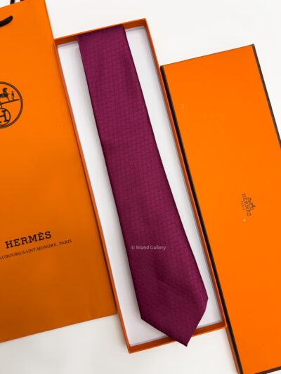 Hermes Maroon FACONNEE H SILK TIE