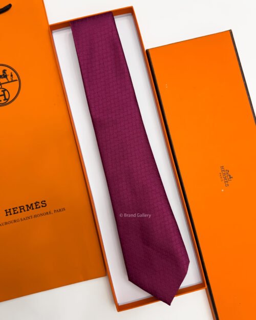 Hermes Maroon FACONNEE H SILK TIE