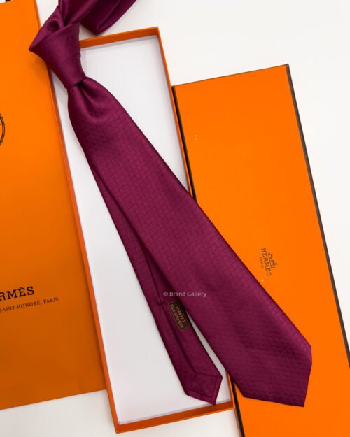 Hermes Maroon FACONNEE H SILK TIE