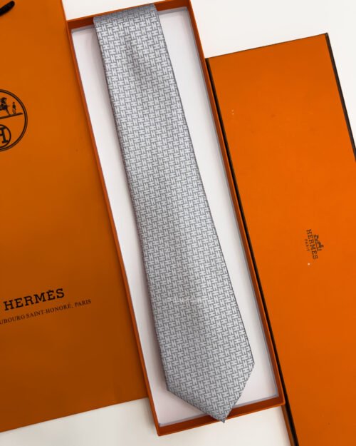 Hermes Gray FACONNEE H SILK TIE
