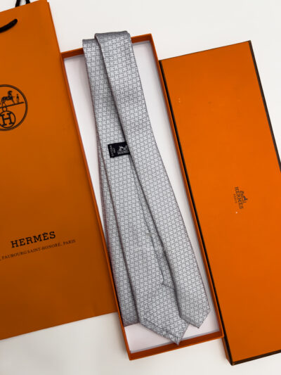 Hermes Gray FACONNEE H SILK TIE