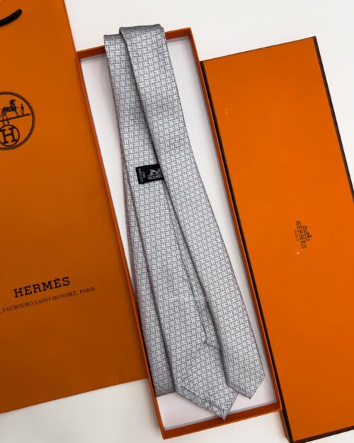 Hermes Gray FACONNEE H SILK TIE