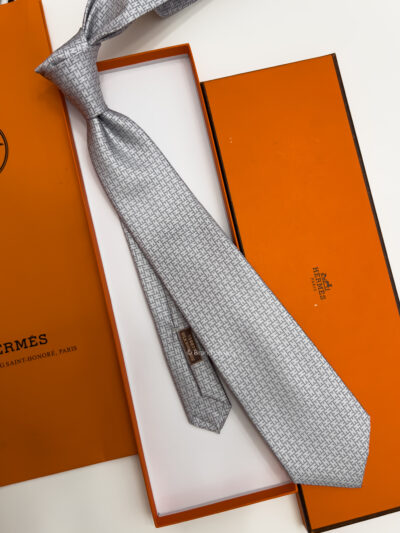 Hermes Gray FACONNEE H SILK TIE