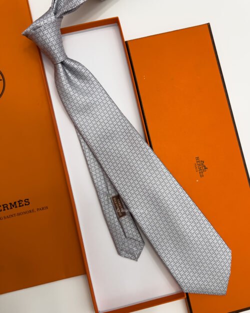 Hermes Gray FACONNEE H SILK TIE