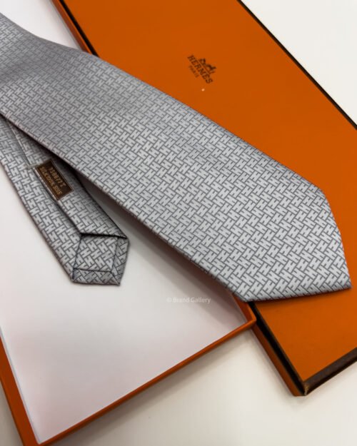 Hermes Gray FACONNEE H SILK TIE