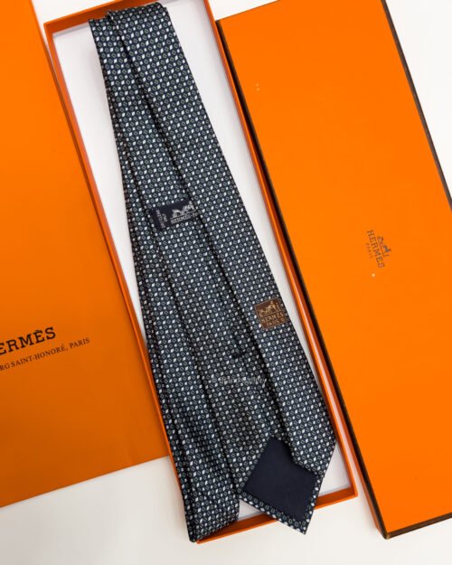 Hermes Navy Green MAILLON SHIRTING SILK TIE