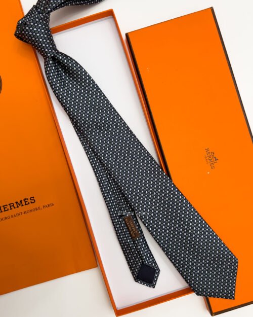 Hermes Navy Green MAILLON SHIRTING SILK TIE