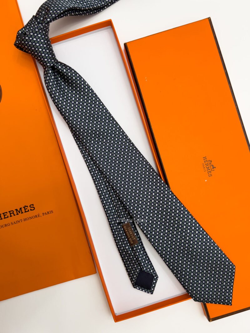 Hermes Navy Green MAILLON SHIRTING SILK TIE
