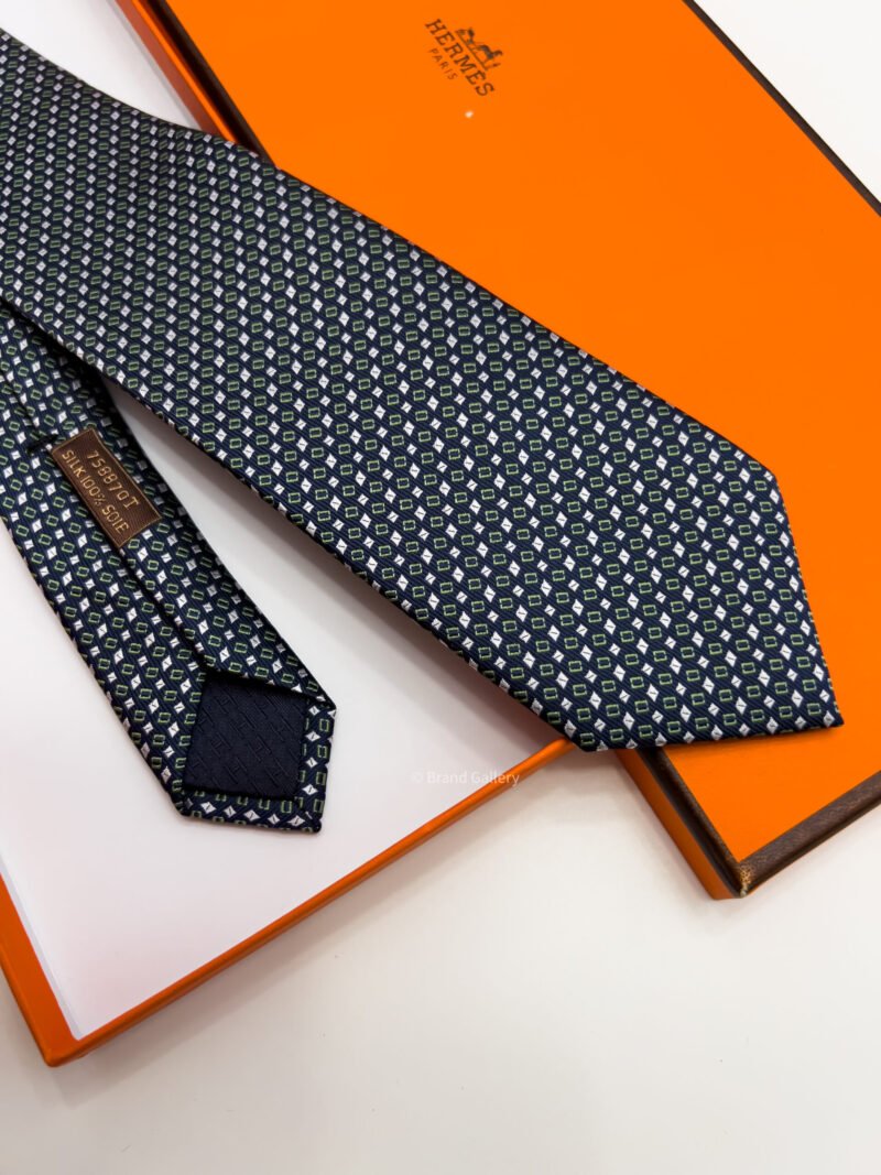 Hermes Navy Green MAILLON SHIRTING SILK TIE