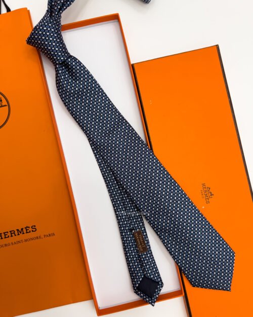 Hermes Navy Blue MAILLON SHIRTING SILK TIE