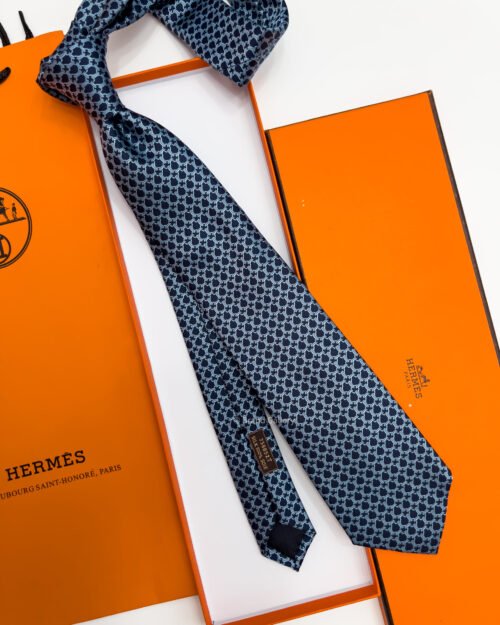 Hermes Navy Blue Le Pied A L'Etrier SILK TIE