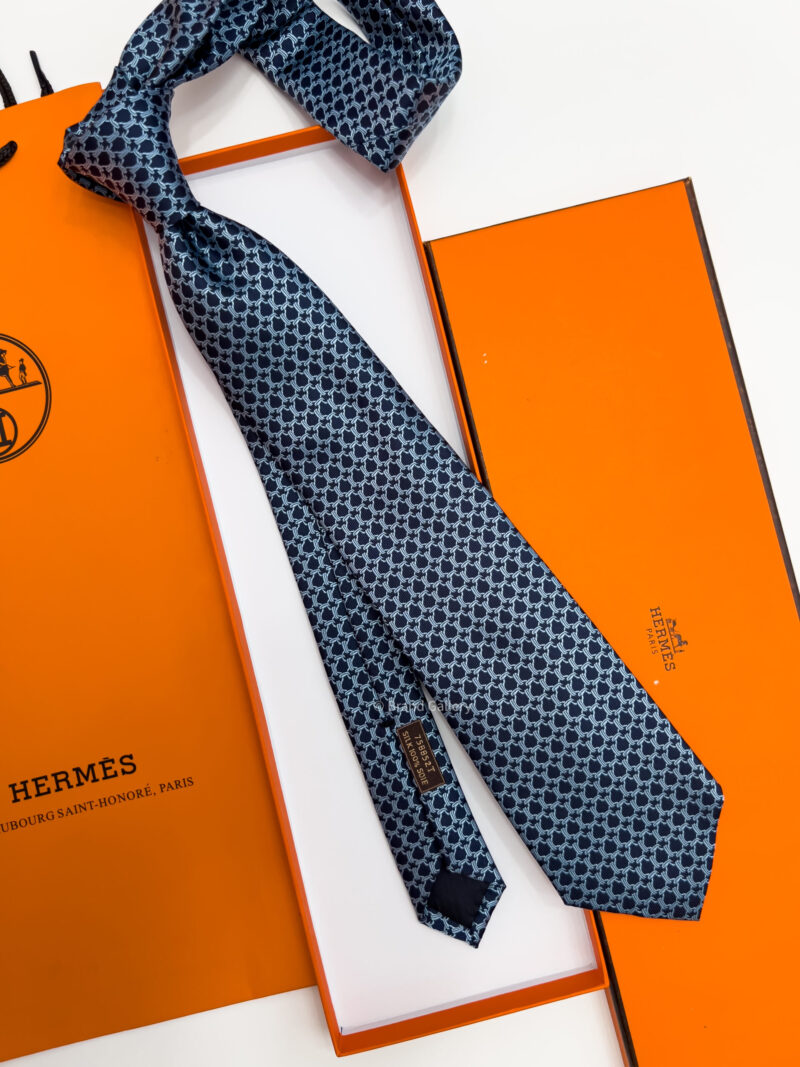 Hermes Navy Blue Le Pied A L'Etrier SILK TIE