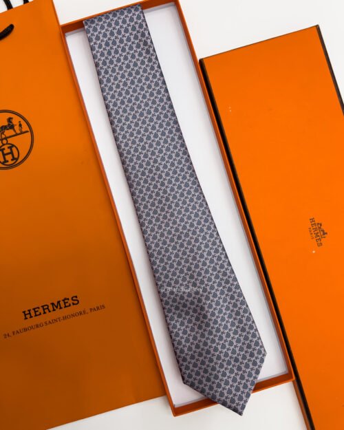 Hermes Grey Pink Le Pied A L'Etrier SILK TIE