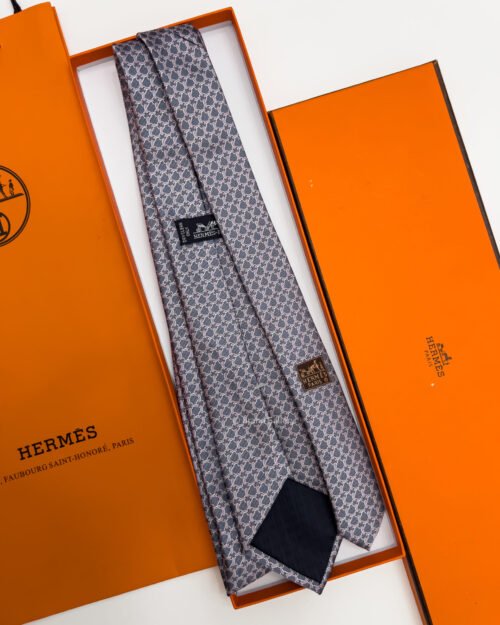Hermes Grey Pink Le Pied A L'Etrier SILK TIE