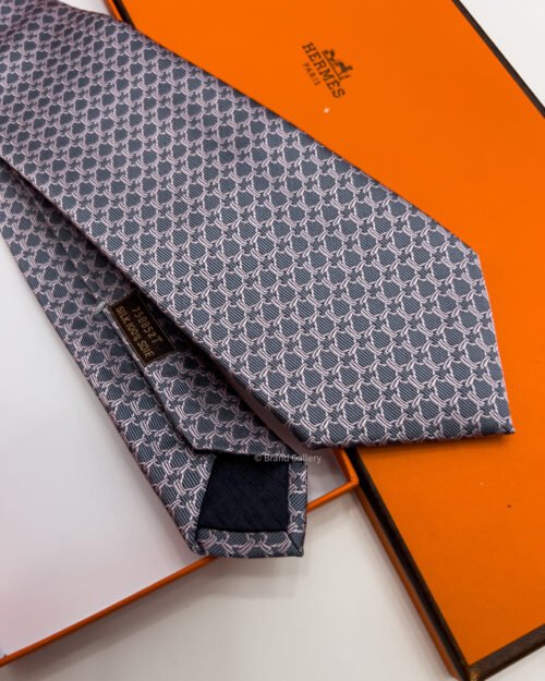Hermes Grey Pink Le Pied A L'Etrier SILK TIE