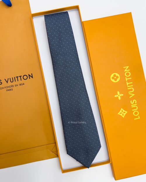 Louis Vuitton Grey Petrol V DOTS SILK TIE