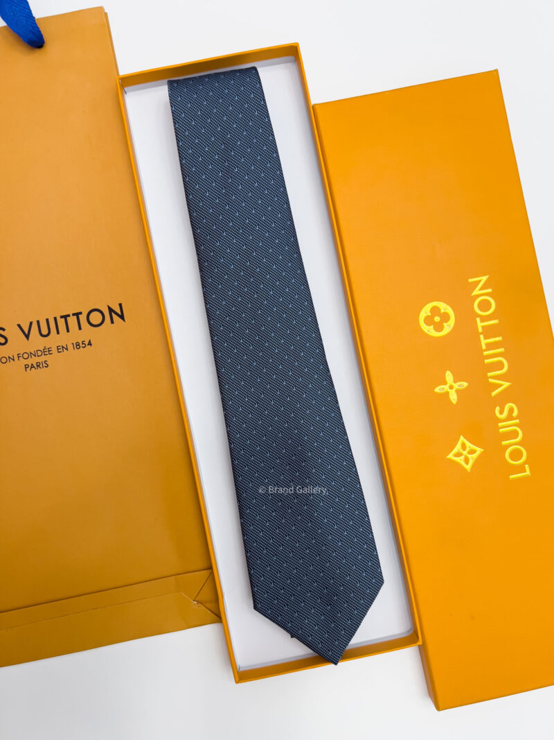 Louis Vuitton Grey Petrol V DOTS SILK TIE