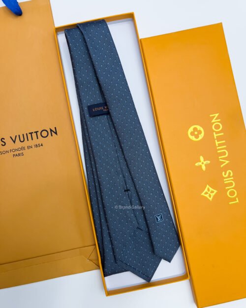 Louis Vuitton Grey Petrol V DOTS SILK TIE