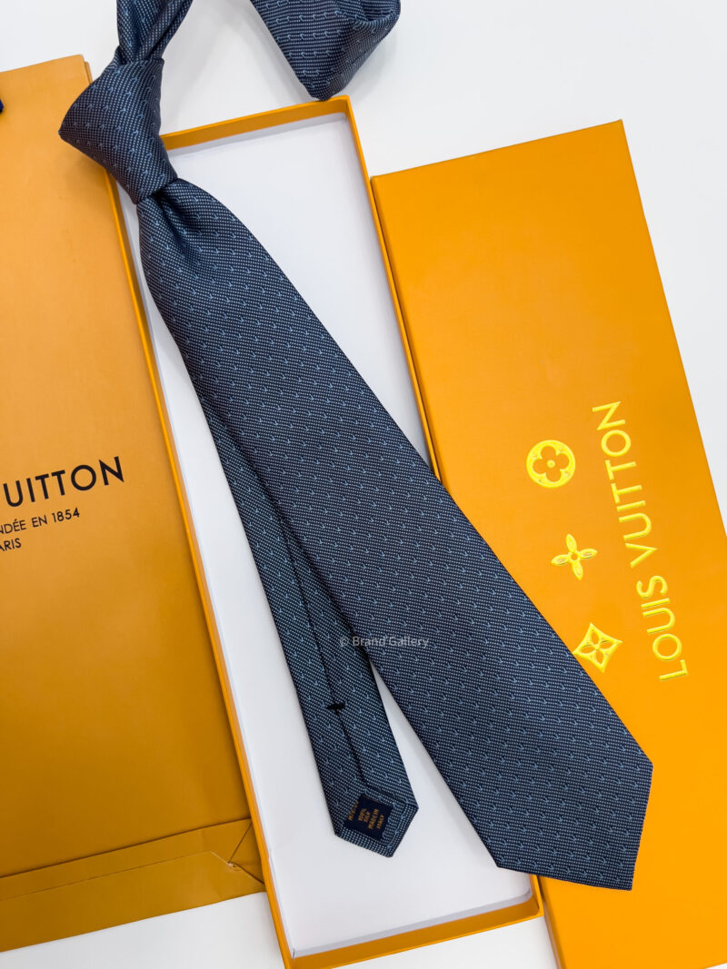 Louis Vuitton Grey Petrol V DOTS SILK TIE