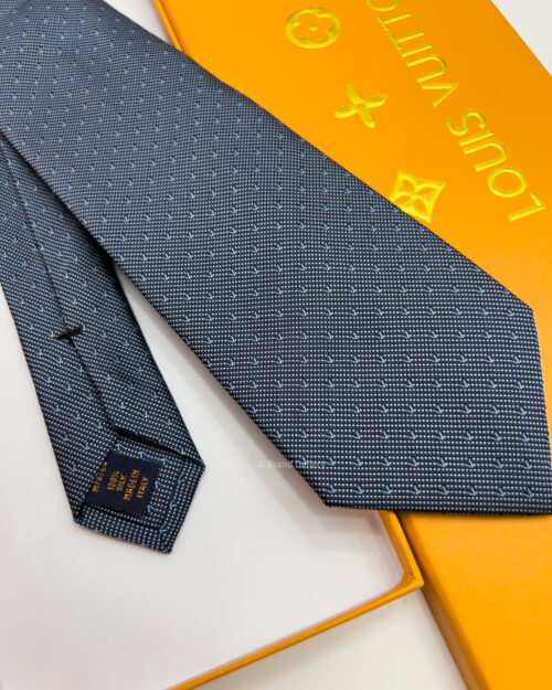 Louis Vuitton Grey Petrol V DOTS SILK TIE