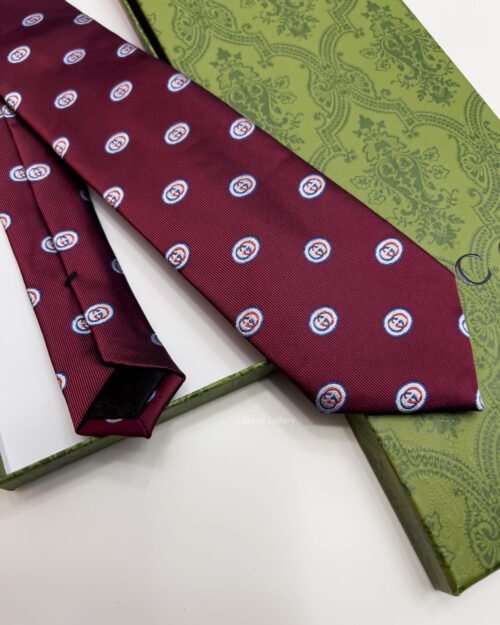 Gucci Burgundy GG CIRCLE FRAMED PATTERN SILK TIE