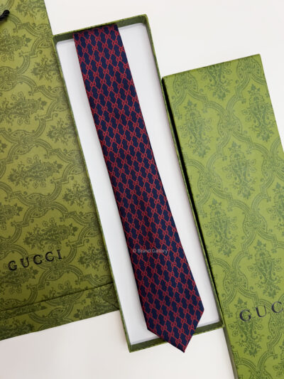 Gucci Navy Red GG GEOMETRIC MONOGRAM SILK TIE