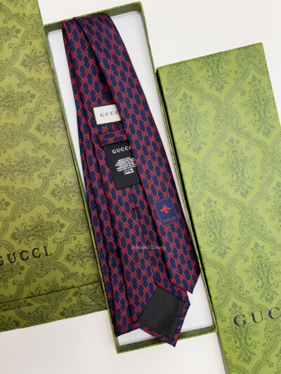 Gucci Navy Red GG GEOMETRIC MONOGRAM SILK TIE