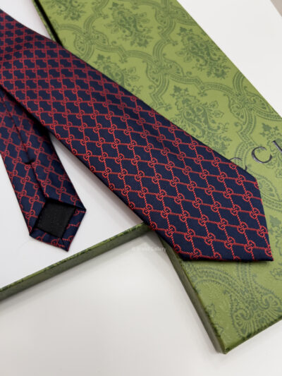 Gucci Navy Red GG GEOMETRIC MONOGRAM SILK TIE