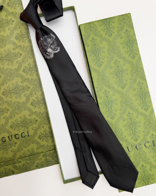 Gucci Black and White TIGER SILK TIE