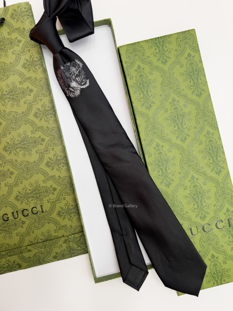 Gucci Black and White TIGER SILK TIE