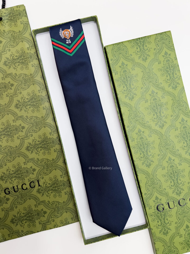 Gucci Navy Blue TIGERWING VICTORY SILK TIE