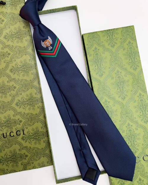 Gucci Navy Blue TIGERWING VICTORY SILK TIE