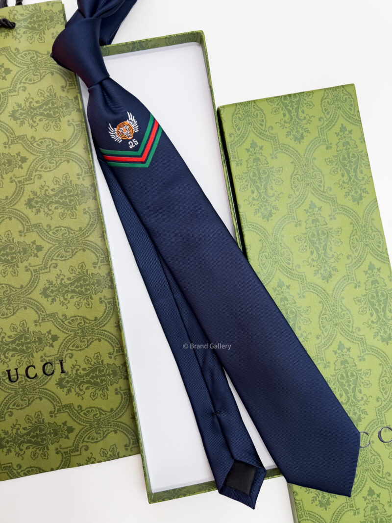 Gucci Navy Blue TIGERWING VICTORY SILK TIE