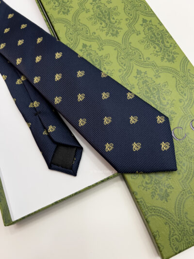 Gucci Navy GOLD BEES PATTERN SILK TIE