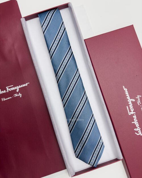 Ferragamo Cerulean blue LINED GANCINI SILK TIE