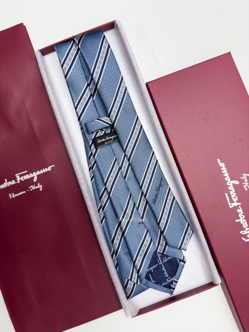 Ferragamo Cerulean blue LINED GANCINI SILK TIE