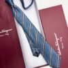 Ferragamo Cerulean blue LINED GANCINI SILK TIE