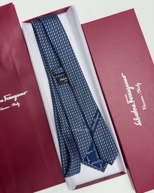 Ferragamo Navy ITALIC GANCINI PATTERN SILK TIE