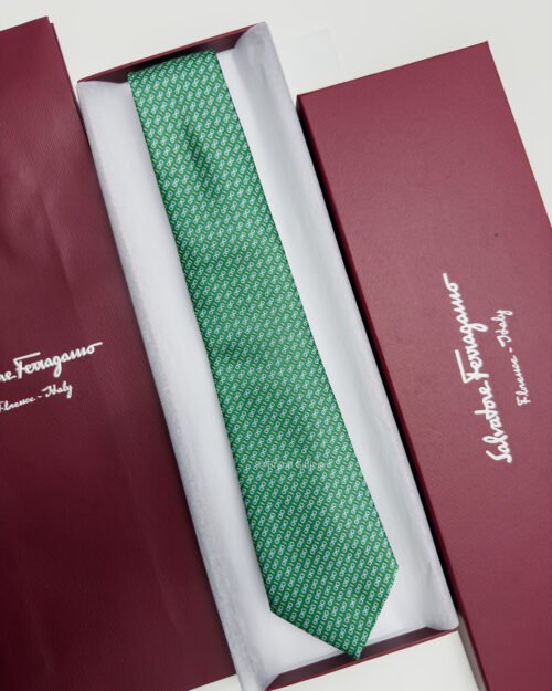 Ferragamo Green ITALIC GANCINI PATTERN SILK TIE