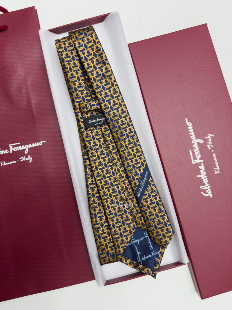 Ferragamo Navy Bronze ENTANGLED GANCINI SILK TIE