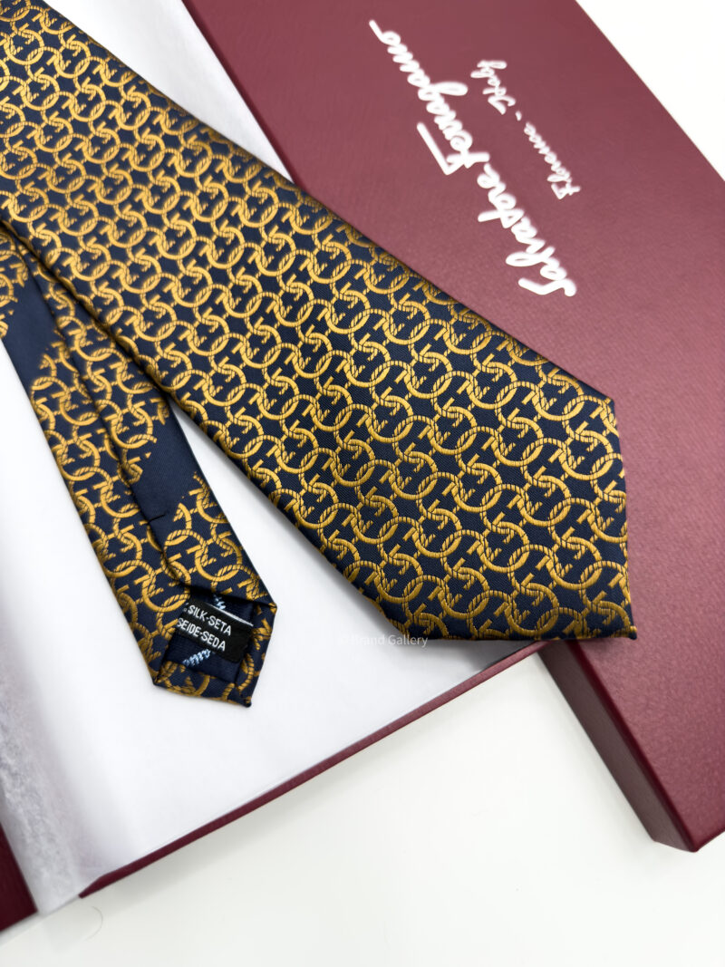 Ferragamo Navy Bronze ENTANGLED GANCINI SILK TIE