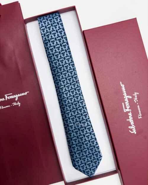 Ferragamo Navy Blue ENTANGLED GANCINI SILK TIE