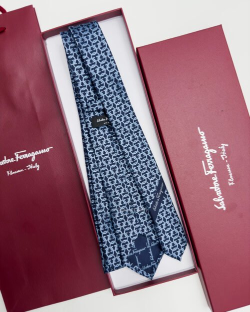 Ferragamo Navy Blue ENTANGLED GANCINI SILK TIE
