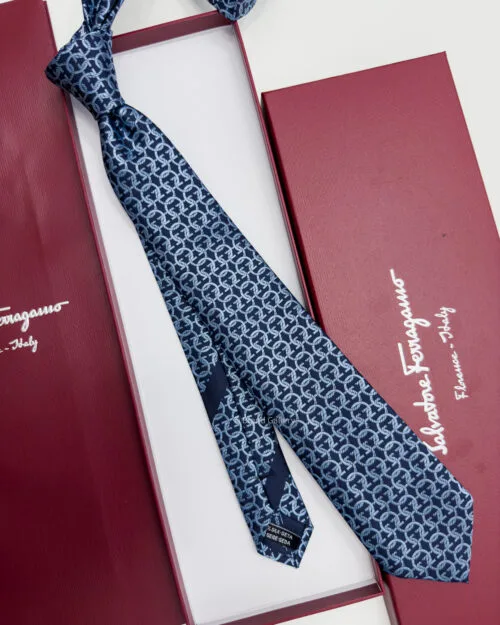Ferragamo Navy Blue ENTANGLED GANCINI SILK TIE