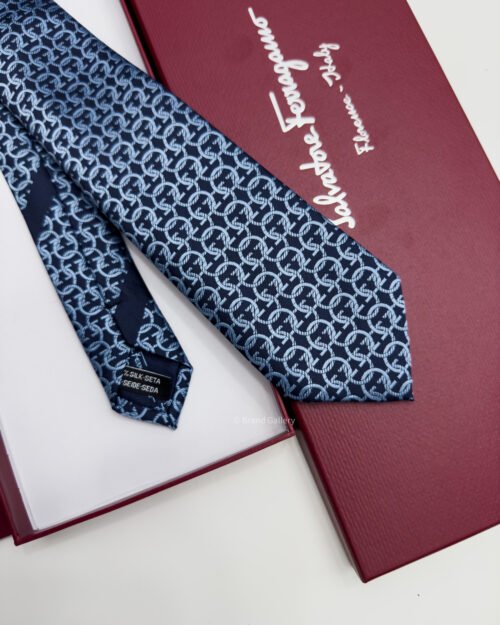 Ferragamo Navy Blue ENTANGLED GANCINI SILK TIE
