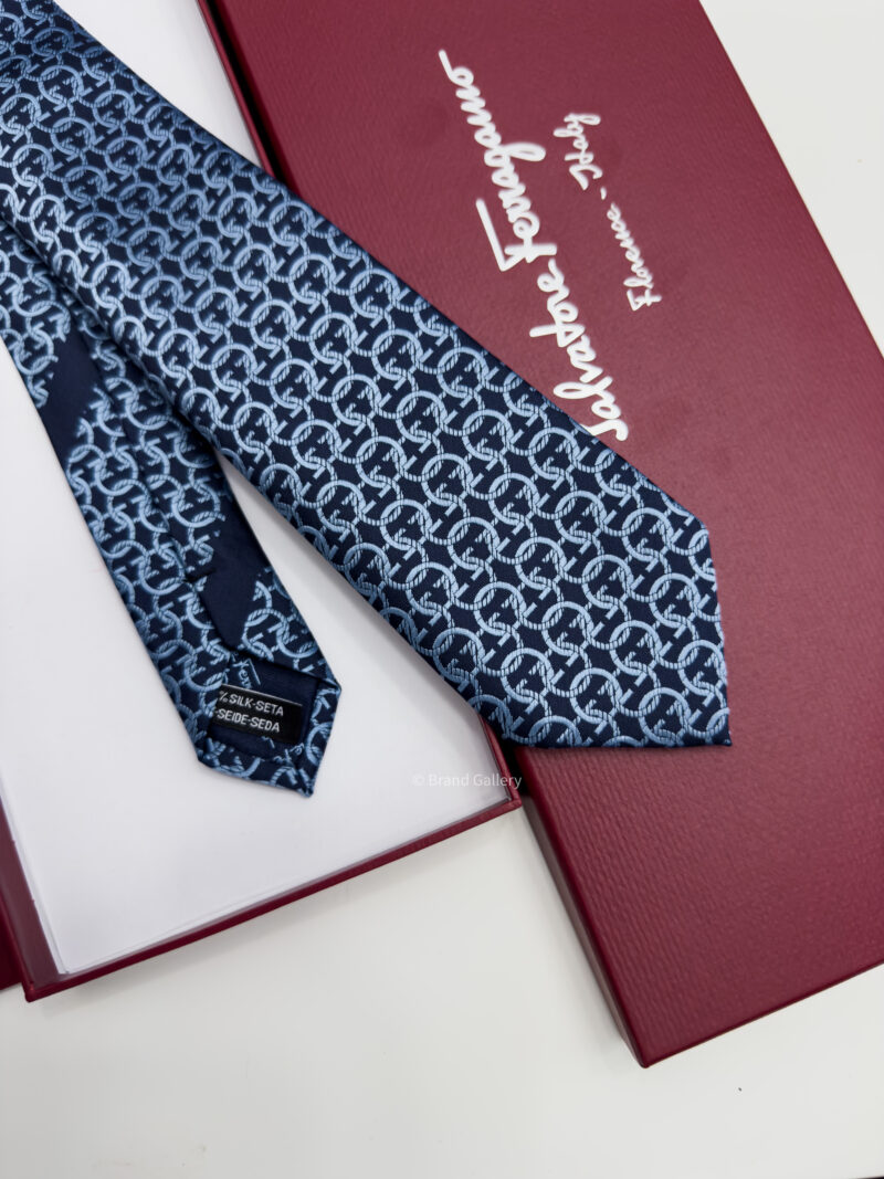 Ferragamo Navy Blue ENTANGLED GANCINI SILK TIE